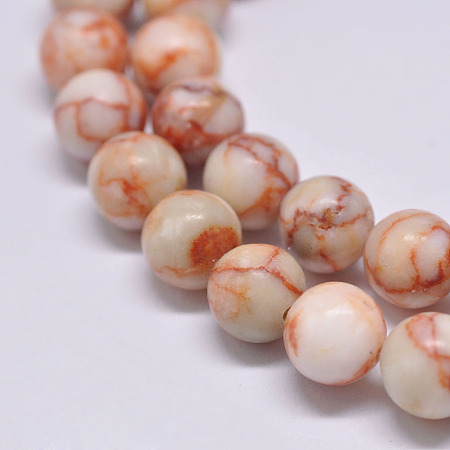 ARRICRAFT Natural Red Netstone Beads Strands, Round, Orange, 8mm, Hole: 1mm, about 46pcs/strand, 15.1 inches