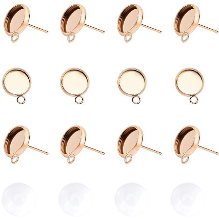 Unicraftale DIY Earring Making Kits, with 304 Stainless Steel Stud Earring Settings, 8mm Transparent Clear Glass Cabochons, Rose Gold, 40pcs/box
