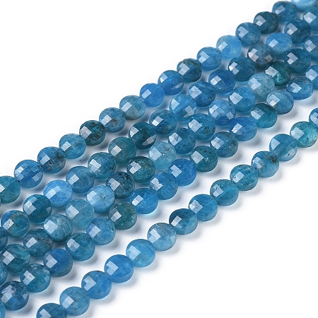 ARRICRAFT Natural Apatite Beads Strands, Faceted, Flat Round, 5~6.5x3~4mm, Hole: 0.7mm, about 64~70pcs/strand, 15.15 inches~15.55 inches(38.5~39.5cm)