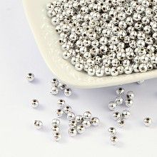 Honeyhandy Plating Acrylic Beads, Round, Silver Color Plated, about 4mm in diameter, hole: 1mm, about 14000pcs/500g