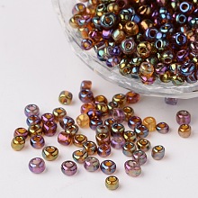 Honeyhandy 6/0 Transparent Rainbow Colours Round Glass Seed Beads, Misty Rose, Size: about 4mm in diameter, hole:1.5mm, about 495pcs/50g