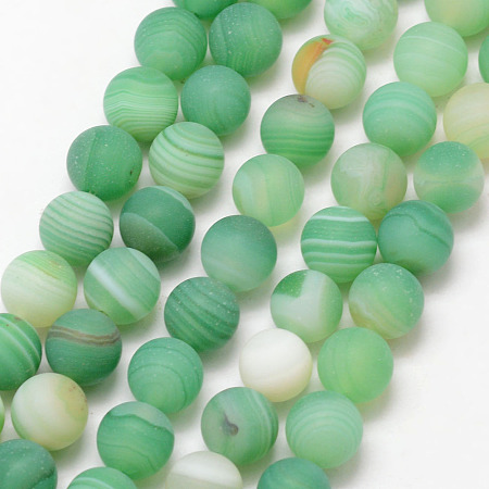 Arricraft Natural Striped Agate/Banded Agate Bead Strands, Round, Grade A, Frosted, Dyed & Heated, Medium Aquamarine, 8mm, Hole: 1mm, about 47pcs/strand, 15 inches
