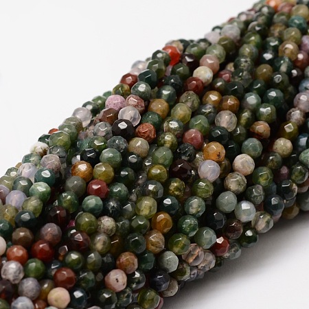 Arricraft Faceted Natural Indian Agate Round Beads Strands, 4mm, Hole: 1mm, about 92pcs/strand, 15.3 inches