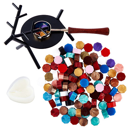 CRASPIRE Wax Seal Stamp Set, with Sealing Wax Furnace, Wax Sticks Melting Spoon Tool and Sealing Wax Particles, Deer Shape, Mixed Color, 71x113x95mm