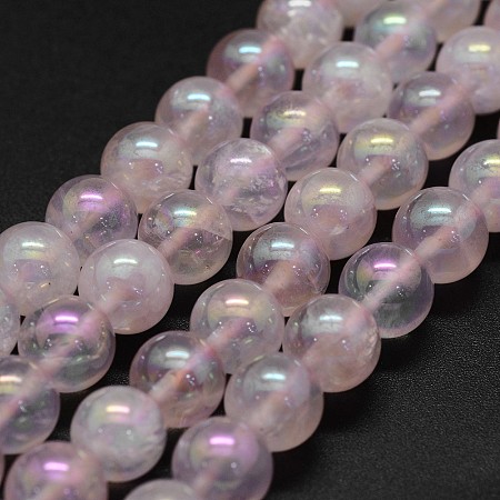 Arricraft Electroplated Natural Rose Quartz Beads Strands, Round, 8mm, Hole: 0.8mm, about 49pcs/strand, 15.7 inches