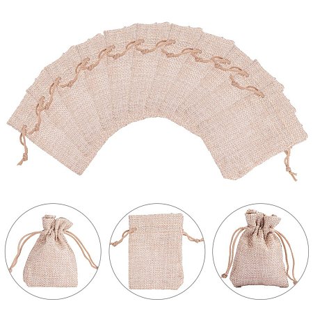 NBEADS 30Pcs Dark Khaki Small Burlap Drawstring Bags Jewelry Pouch Gift Bags for Candy, Snacks, Wedding, Arts and DIY Crafts, Baby Showers, Festival Occasions, 3.5 x 2.8 inch