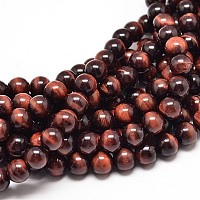 Honeyhandy Natural Red Tiger Eye Bead Strands, Dyed & Heated, Grade A, Round, 8mm, Hole: 1mm, about 49pcs/strand, 16 inch