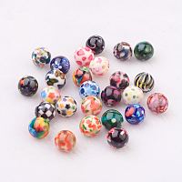ARRICRAFT Spray Painted Resin Beads, with Pattern, Round, Mixed Color, 10mm, Hole: 2mm