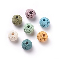 Unwaxed Natural Lava Beads, for Perfume Essential Oil Beads, Aromatherapy Beads, Dyed, Round, Mixed Color, 8.5mm, Hole: 1.5~2mm