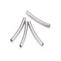 Honeyhandy 304 Stainless Steel Tube Beads, Curved Tube, Stainless Steel Color, 20x2mm, Hole: 1.4mm