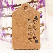 Honeyhandy Paper Gift Tags, Hange Tags, For Arts and Crafts, For Wedding, Valentine's Day, Rectangle with Word Handmade with Love, BurlyWood, 50x30x0.4mm, Hole: 5mm