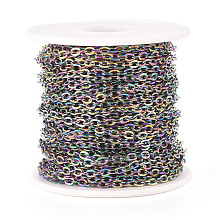 Honeyhandy Ion Plating(IP) 304 Stainless Steel Cable Chains, Unwelded, with Spool, Flat Oval, Rainbow Color, 4x3x0.7mm, about 65.62 Feet(20m)/Roll