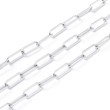 Honeyhandy 304 Stainless Steel Paperclip Chains, Drawn Elongated Cable Chains, Unwelded, with Spool, Stainless Steel Color, 14x6x1mm, about 32.8 Feet(10m)/roll