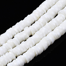 Honeyhandy Handmade Polymer Clay Beads Strands, for DIY Jewelry Crafts Supplies, Heishi Beads, Disc/Flat Round, Floral White, 4x0.5mm, Hole: 1.8mm, about 320~447pcs/strand, 15.75 inch~16.14 inch(40~41cm)