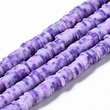 Honeyhandy Handmade Polymer Clay Beads Strands, for DIY Jewelry Crafts Supplies, Heishi Beads, Disc/Flat Round, Medium Purple, 4x0.5mm, Hole: 1.8mm, about 320~447pcs/strand, 15.75 inch~16.14 inch(40~41cm)