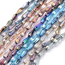 Honeyhandy Electroplate Glass Beads Strands, Faceted, Teardrop, Mixed Color, 10x4mm, Hole: 0.8mm, about 70~72pcs/strand, 27.9 inch~28.15 inch(71~71.5cm)