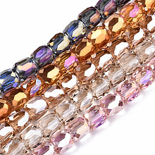 Honeyhandy Transparent Electroplate Glass Beads Strands, AB Color Plated, Faceted, Column, Mixed Color, 10x10mm, Hole: 1.4mm, about 50pcs/strand, 19.69inch, (50cm)