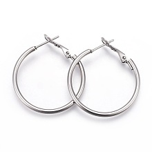 Honeyhandy 201 Stainless Steel Hoop Earrings, Hypoallergenic Earrings, Ring Shape, Stainless Steel Color, 12 Gauge, 33x30x2mm, Pin: 1mm