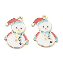 Honeyhandy Alloy Enamel Pendants, for Christmas, Light Gold Plated, Christmas Snowman, Sky Blue, 25x16.5x1mm, Hole: 1mm