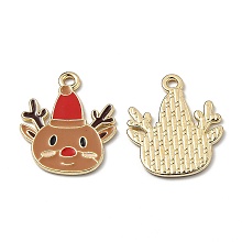 Alloy Enamel Pendants, for Christmas, Elk Christmas Reindeer/Stag, Golden, Brown, 22.5x18x1.2mm, Hole: 1.8mm