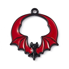 Honeyhandy Alloy Enamel Pendants, Bat Charm, Electrophoresis Black, Red, 28x24x3mm, Hole: 1.8mm