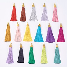 Honeyhandy Polyester Tassel Big Pendants Decoration, Mixed Color, 85~90x9~10mm, Hole: 3mm