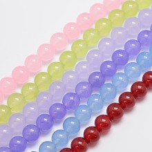 Honeyhandy Natural & Dyed Malaysia Jade Bead Strands, Round, Mixed Color, 6mm, Hole: 0.8mm, about 64pcs/strand, 15 inch