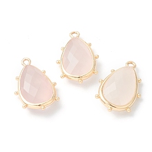 Honeyhandy Natural Rose Quartz Pendants, with Golden Brass Edge, Faceted, Teardrop, 22.5x14x5.5mm, Hole: 1.6mm