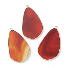 Honeyhandy Natural Carnelian Pendants, with Golden Brass Edge, Teardrop, 45x26.5x2mm, Hole: 2mm