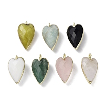 Honeyhandy Natural Mixed Stone Pendants, Faceted Heart Charms, with Golden Plated Brass Edge Loops, 22.5x13x7.5mm, Hole: 3mm