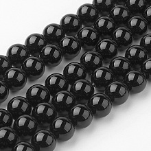 Honeyhandy Natural Black Onyx Beads Strands, Round, Grade A, Dyed & Heated, 8~8.5mm, Hole: 1mm, about 45~47pcs/strand, 14.9 inch(38cm)