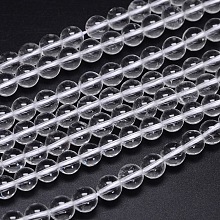 Honeyhandy Round Natural Grade A Quartz Crystal Bead Strands, Clear, 8mm, Hole: 1.2mm, about 49pcs/strand, 15.5 inch