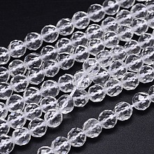 Honeyhandy Faceted(64 Facets) Round Grade A Natural Quartz Crystal Beads Strands, Rock Crystal Beads, Clear, 12mm, Hole: 1.2mm,  about 33pcs/strand, 15.5 inch