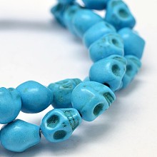 Honeyhandy Dyed Synthetic Turquoise Bead Strands, Skull, Deep Sky Blue, 8x6x7mm, Hole: 1mm, about 48~49pcs/strand, 15.3~15.5 inch