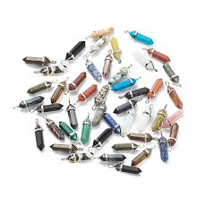 Honeyhandy Natural & Synthetic Gemstone Pendants, with Platinum Tone Brass Findings, Bullet, 39.5x12x11.5mm, Hole: 4.5x2.8mm