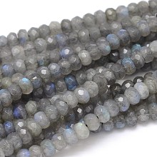 Honeyhandy Natural Labradorite Rondelle Bead Strands, Grade AA, Faceted, 6x4mm, Hole: 1mm, about 104pcs/strand, 16 inch