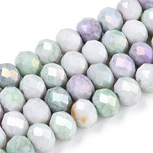 Honeyhandy Faceted Electroplated Glass Beads Strands, AB Color Plated, Abacus, Aquamarine, 8~8.5x6.5mm, Hole: 1.4mm, about 66pcs/strand, 16.57 inch(42.1cm)