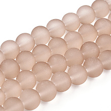 Transparent Glass Bead Strands, for Beading Jewelry Making, Frosted, Round, Tan, 6mm, Hole: 1mm, about 140pcs/strands, 31 inch