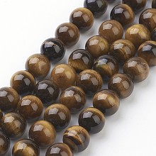 Honeyhandy Gemstone Strands, Grade A, Round, Tiger Eye, about 10mm in diameter, hole: 1mm, about 38pcs/strand, 15~16 inch