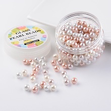 Glass Pearl Bead Sets, Barely Pink Mix, Environmental, Round, Dyed, Mixed Color, 8mm, Hole: 0.7~1.1mm; about 200pcs/box.