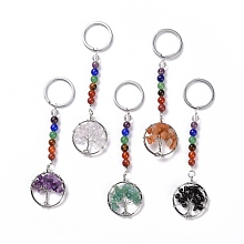 Honeyhandy Gemstone Chakra Keychain, with Alloy Key Rings and Brass Pendants, Ring with Tree of Life, Platinum, 123mm