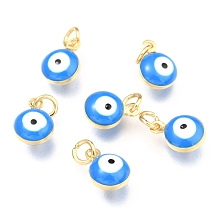 Honeyhandy Brass Enamel Charms, Real 18K Gold Plated, Long-Lasting Plated, with Jump Ring, Evil Eye, Dark Blue, 9.5x6.5x4.5mm, Hole: 2.5mm