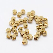 Honeyhandy Brass Spacer Beads, Nickel Free, Cube, Raw(Unplated), 2.5x2.5mm, Hole: 1.6mm