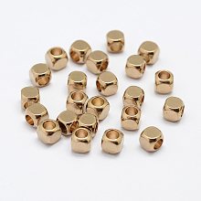 Honeyhandy Brass Spacer Beads, Nickel Free, Cube, Raw(Unplated), 4x4mm, Hole: 2.5mm