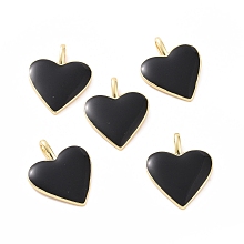 Honeyhandy Brass Enamel Pendants, Long-Lasting Plated, Real 18K Gold Plated, Heart, Black, 24x19x1.5mm, Hole: 6x3mm