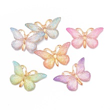 Honeyhandy Gradient Color Plastic Pendants, Butterfly, Mixed Color, 38x22.5x5.5mm, Hole: 1.2mm