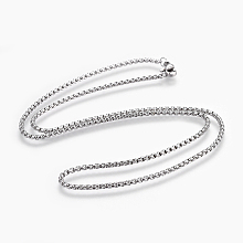 Honeyhandy 304 Stainless Steel Box chain Necklaces, with Lobster Claw Clasps, Stainless Steel Color, 18.4 inch(46.8cm), 2mm