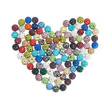 NBEADS 10mm 100pcs Mixed Color Pave Czech Crystal Rhinestone Disco Ball Clay Spacer Beads, Round Polymer Clay Charms Beads for Shamballa Jewelry Making