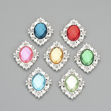 Honeyhandy Alloy Rhinestone Flat Back Cabochons, with Acrylic Rhinestone, Oval, Silver Color Plated, Mixed Color, 32x25x4.5mm