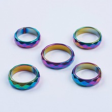 Honeyhandy Non-magnetic Synthetic Hematite Rings, Faceted, Wide Band Rings, Multi-color Plated, Size 11, 20.5mm, 6mm